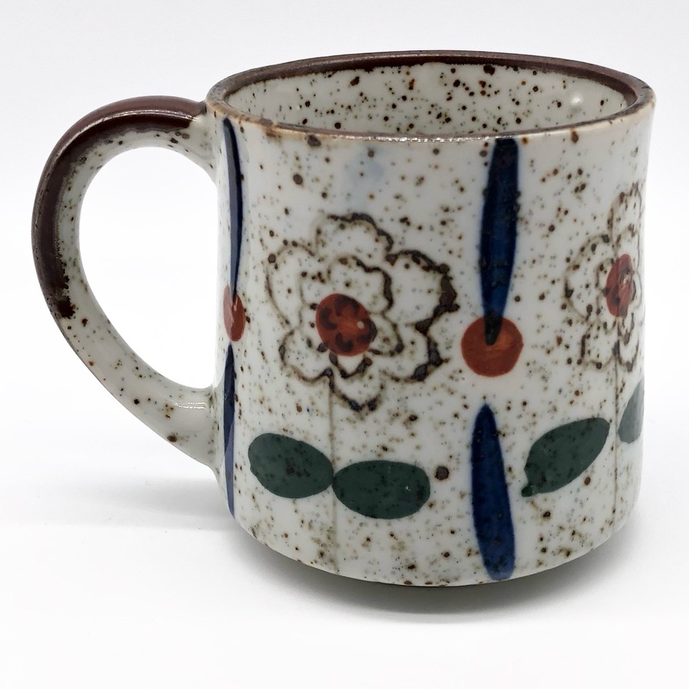 Beautiful 60s 70’s Speckled Floral Otigari Styled  Mug 3.6” Vintage - Picture 6 of 7